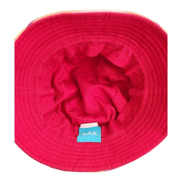 The Sak Knit Red Multi Color Rainbow Stripe Bucket Sun Beach Resort Hat NWOT - Picture 5 of 6